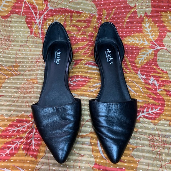 Charles David Black Leather Pointy Toe Cut Flats - Picture 3 of 8